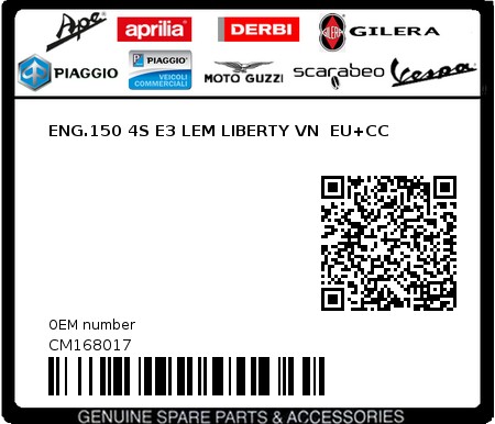 Product image: Piaggio - CM168017 - ENG.150 4S E3 LEM LIBERTY VN  EU+CC  0