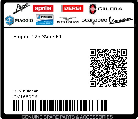 Product image: Piaggio - CM1680D6 - Engine 125 3V ie E4  0