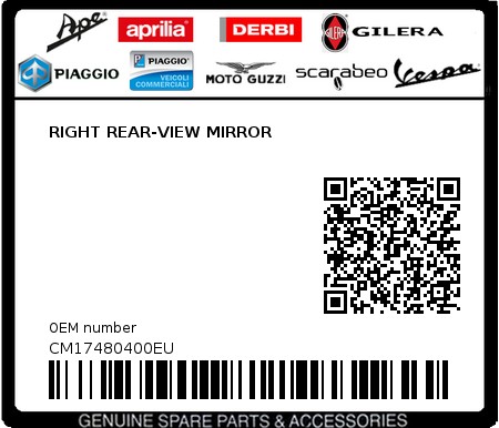 Product image: Piaggio - CM17480400EU - RIGHT REAR-VIEW MIRROR  0