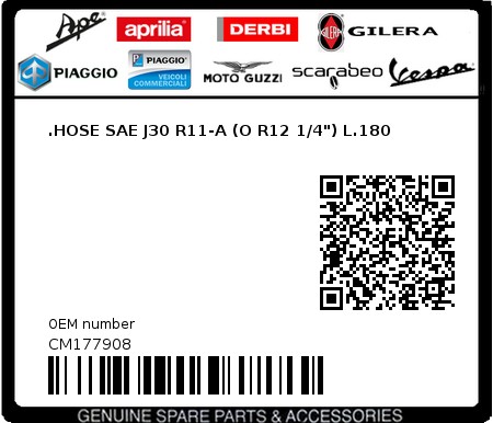 Product image: Piaggio - CM177908 - .HOSE SAE J30 R11-A (O R12 1/4") L.180  0
