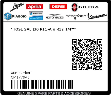 Product image: Piaggio - CM177946 - "HOSE SAE J30 R11-A o R12 1/4"""  0
