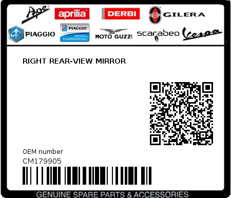 Product image: Piaggio - CM179905 - RIGHT REAR-VIEW MIRROR  0