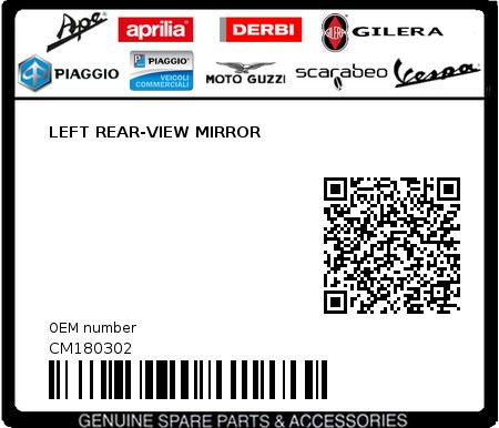 Product image: Piaggio - CM180302 - LEFT REAR-VIEW MIRROR  0