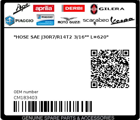 Product image: Piaggio - CM183403 - "HOSE SAE J30R7/R14T2 3/16"" L=620"  0