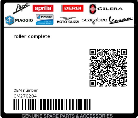 Product image: Piaggio - CM270204 - roller complete  0