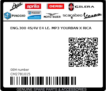 Product image: Piaggio - CM2781015 - ENG.300 4S/4V E4 I.E. MP3 YOURBAN X RICA  0