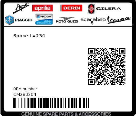 Product image: Piaggio - CM280204 - Spoke L=234  0