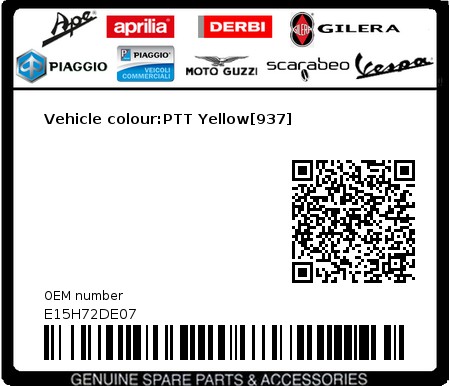 Product image: Piaggio - E15H72DE07 - Vehicle colour:PTT Yellow[937]  0