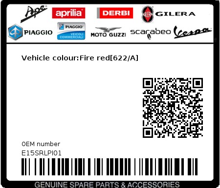 Product image: Piaggio - E15SRLPI01 - Vehicle colour:Fire red[622/A]  0