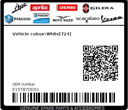 Product image: Piaggio - E15T87DD01 - Vehicle colour:White[724]  0