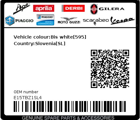 Product image: Piaggio - E15TBZ1SL4 - Vehicle colour:Bis white[595]   Country:Slovenia[SL]  0