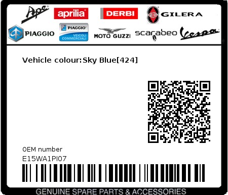 Product image: Piaggio - E15WA1PI07 - Vehicle colour:Sky Blue[424]  0