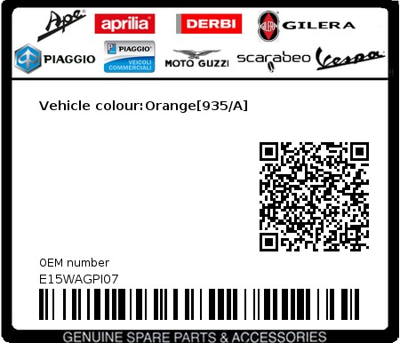 Product image: Piaggio - E15WAGPI07 - Vehicle colour:Orange[935/A]  0