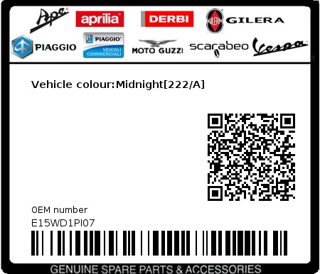 Product image: Piaggio - E15WD1PI07 - Vehicle colour:Midnight[222/A]  0