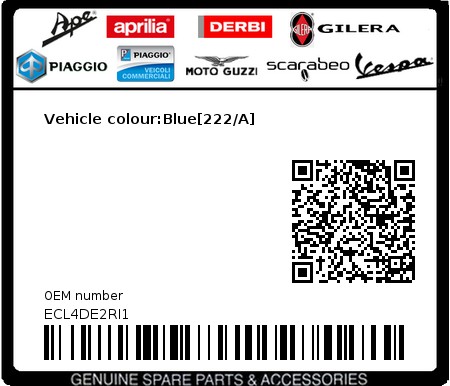 Product image: Piaggio - ECL4DE2RI1 - Vehicle colour:Blue[222/A]  0