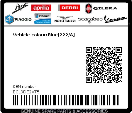 Product image: Piaggio - ECL9DE2VT5 - Vehicle colour:Blue[222/A]  0