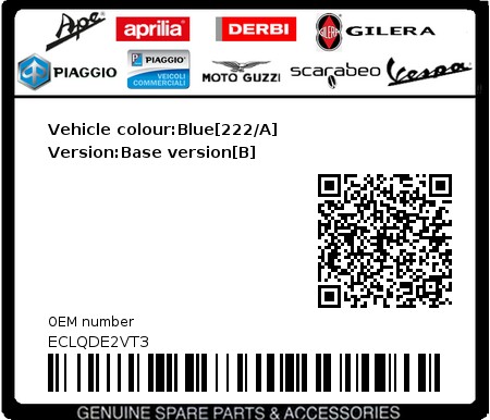Product image: Piaggio - ECLQDE2VT3 - Vehicle colour:Blue[222/A]   Version:Base version[B]  0