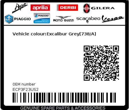 Product image: Piaggio - ECP3F23US2 - Vehicle colour:Excalibur Grey[738/A]  0