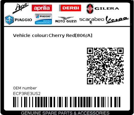 Product image: Piaggio - ECP3RE3US2 - Vehicle colour:Cherry Red[806/A]  0