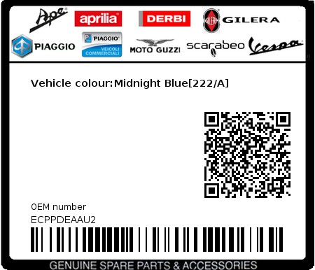 Product image: Piaggio - ECPPDEAAU2 - Vehicle colour:Midnight Blue[222/A]  0