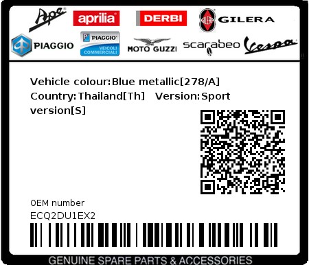 Product image: Piaggio - ECQ2DU1EX2 - Vehicle colour:Blue metallic[278/A]   Country:Thailand[Th]   Version:Sport version[S]  0