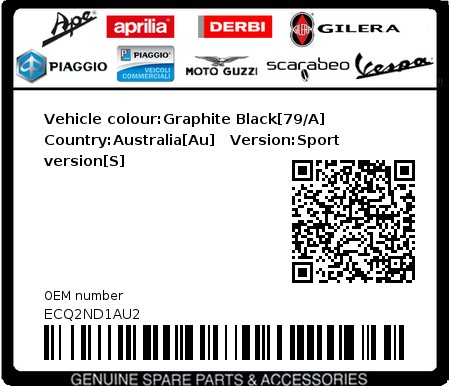 Product image: Piaggio - ECQ2ND1AU2 - Vehicle colour:Graphite Black[79/A]   Country:Australia[Au]   Version:Sport version[S]  0