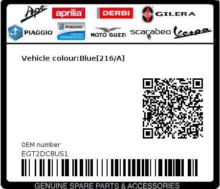 Product image: Piaggio - EGT2DC8US1 - Vehicle colour:Blue[216/A]  0