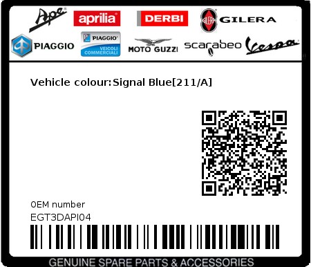 Product image: Piaggio - EGT3DAPI04 - Vehicle colour:Signal Blue[211/A]  0