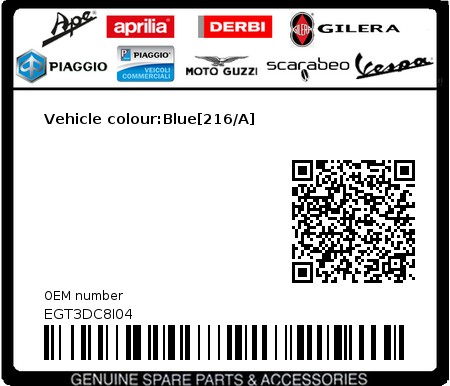 Product image: Piaggio - EGT3DC8I04 - Vehicle colour:Blue[216/A]  0