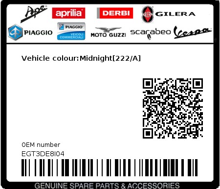 Product image: Piaggio - EGT3DE8I04 - Vehicle colour:Midnight[222/A]  0