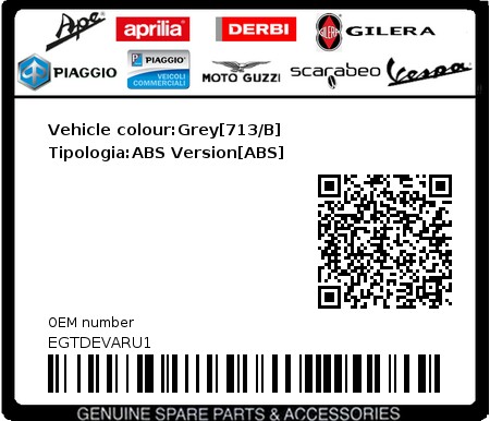 Product image: Piaggio - EGTDEVARU1 - Vehicle colour:Grey[713/B]  Tipologia:ABS Version[ABS]  0