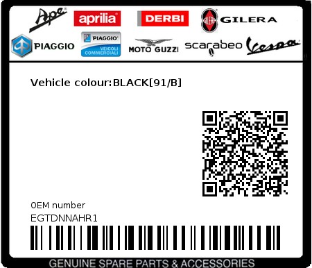 Product image: Piaggio - EGTDNNAHR1 - Vehicle colour:BLACK[91/B]  0