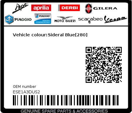 Product image: Piaggio - ESE1A3DUS2 - Vehicle colour:Sideral Blue[280]  0