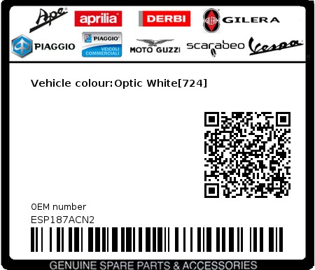 Product image: Piaggio - ESP187ACN2 - Vehicle colour:Optic White[724]  0