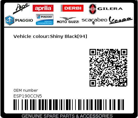 Product image: Piaggio - ESP190CCN5 - Vehicle colour:Shiny Black[94]  0