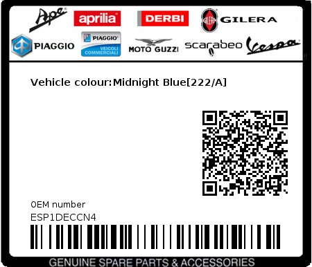 Product image: Piaggio - ESP1DECCN4 - Vehicle colour:Midnight Blue[222/A]  0