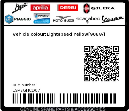 Product image: Piaggio - ESP2GHCD07 - Vehicle colour:Lightspeed Yellow[908/A]  0