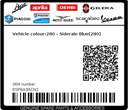 Product image: Piaggio - ESP6A3ACN2 - Vehicle colour:280 - Siderale Blue[280]  0