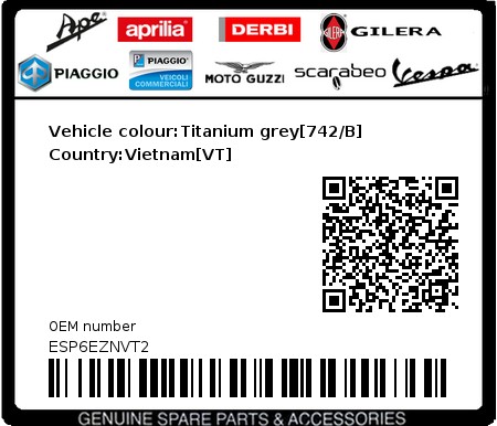 Product image: Piaggio - ESP6EZNVT2 - Vehicle colour:Titanium grey[742/B]   Country:Vietnam[VT]  0