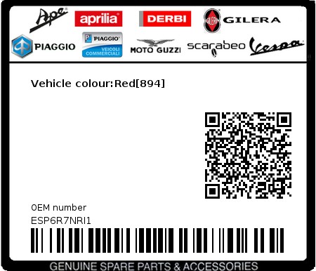 Product image: Piaggio - ESP6R7NRI1 - Vehicle colour:Red[894]  0