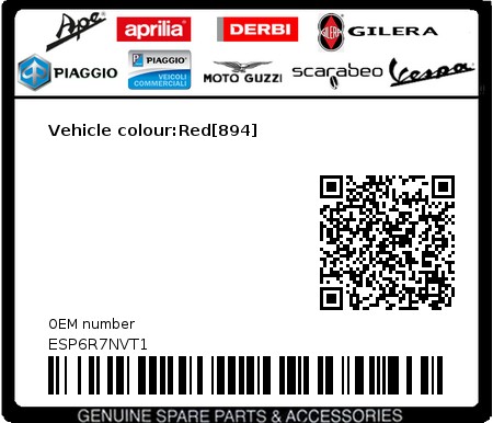 Product image: Piaggio - ESP6R7NVT1 - Vehicle colour:Red[894]  0