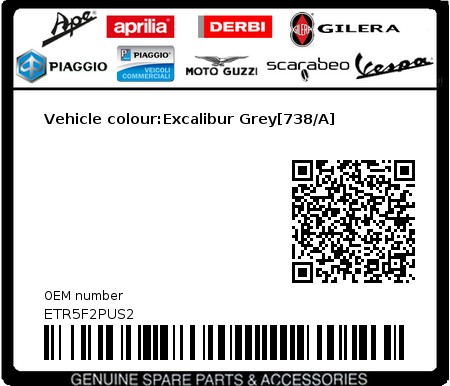 Product image: Piaggio - ETR5F2PUS2 - Vehicle colour:Excalibur Grey[738/A]  0