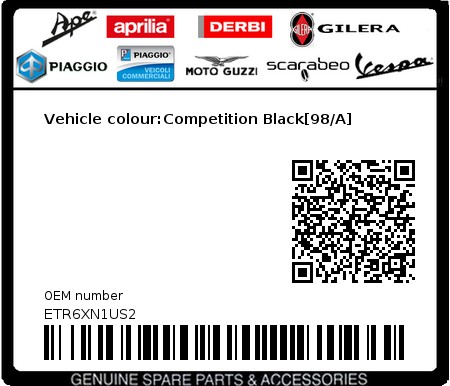 Product image: Piaggio - ETR6XN1US2 - Vehicle colour:Competition Black[98/A]  0