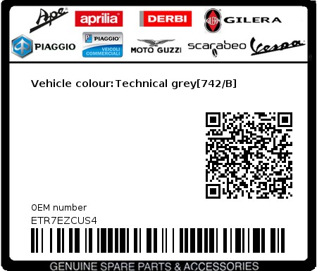 Product image: Piaggio - ETR7EZCUS4 - Vehicle colour:Technical grey[742/B]  0