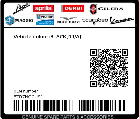 Product image: Piaggio - ETR7NGCUS1 - Vehicle colour:BLACK[94/A]  0
