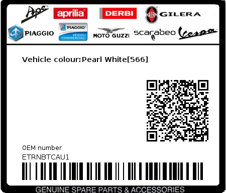Product image: Piaggio - ETRNBTCAU1 - Vehicle colour:Pearl White[566]  0