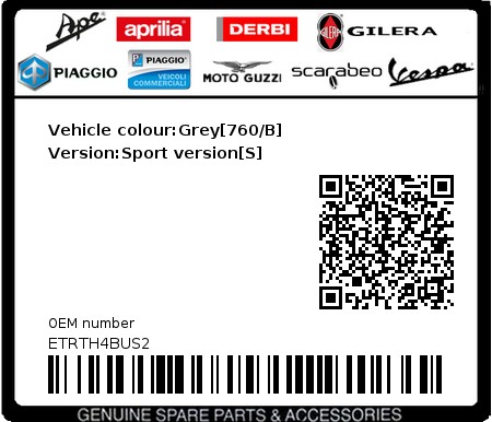 Product image: Piaggio - ETRTH4BUS2 - Vehicle colour:Grey[760/B]   Version:Sport version[S]  0