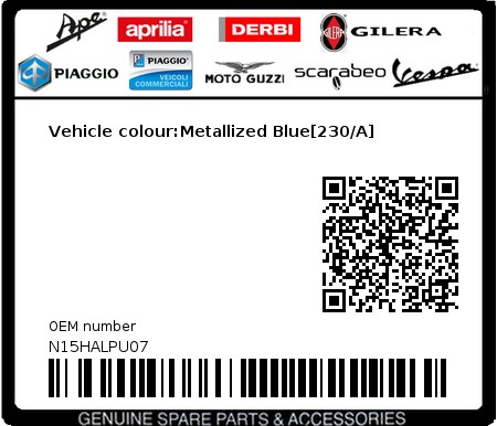 Product image: Piaggio - N15HALPU07 - Vehicle colour:Metallized Blue[230/A]  0