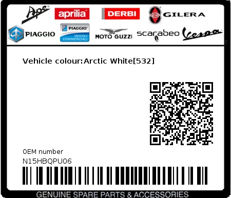Product image: Piaggio - N15HBQPU06 - Vehicle colour:Arctic White[532]  0