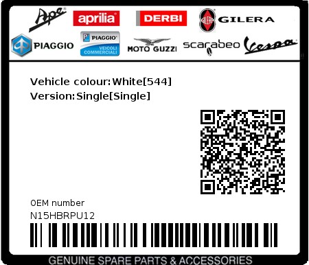 Product image: Piaggio - N15HBRPU12 - Vehicle colour:White[544]   Version:Single[Single]  0